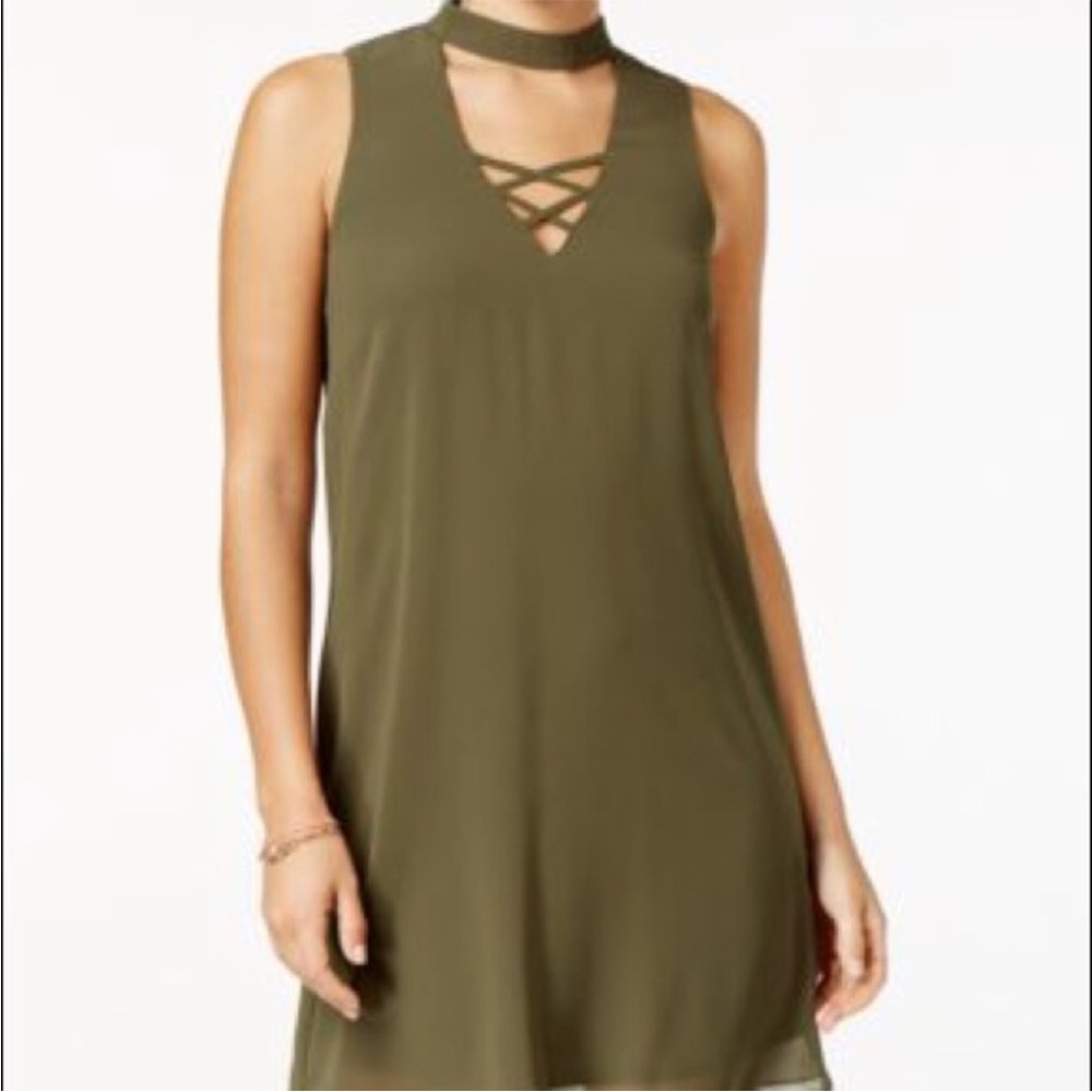 NWOT BCX Sleeveless Olive Green Choker Shift Dress Medium